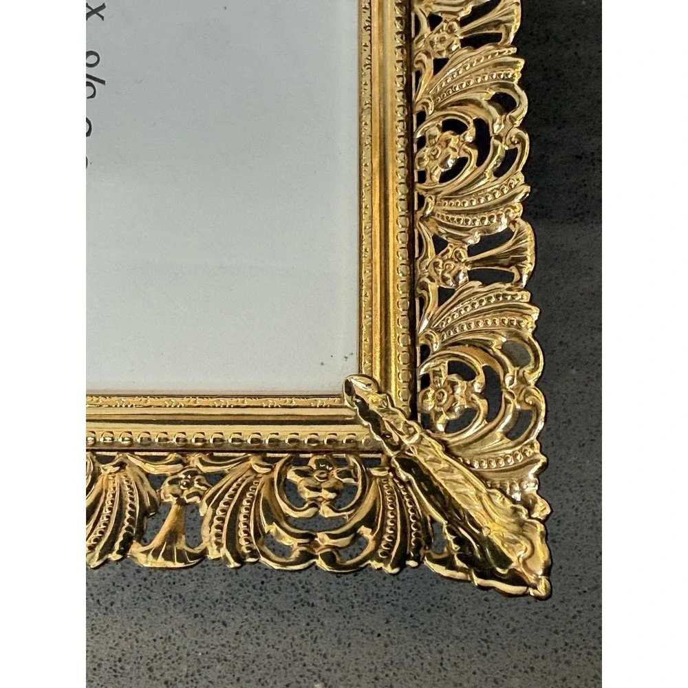 Vintage Brass Picture Frame 3.5 x 4.5 Filigree Ornate Gold Tone Hollywood EUC
